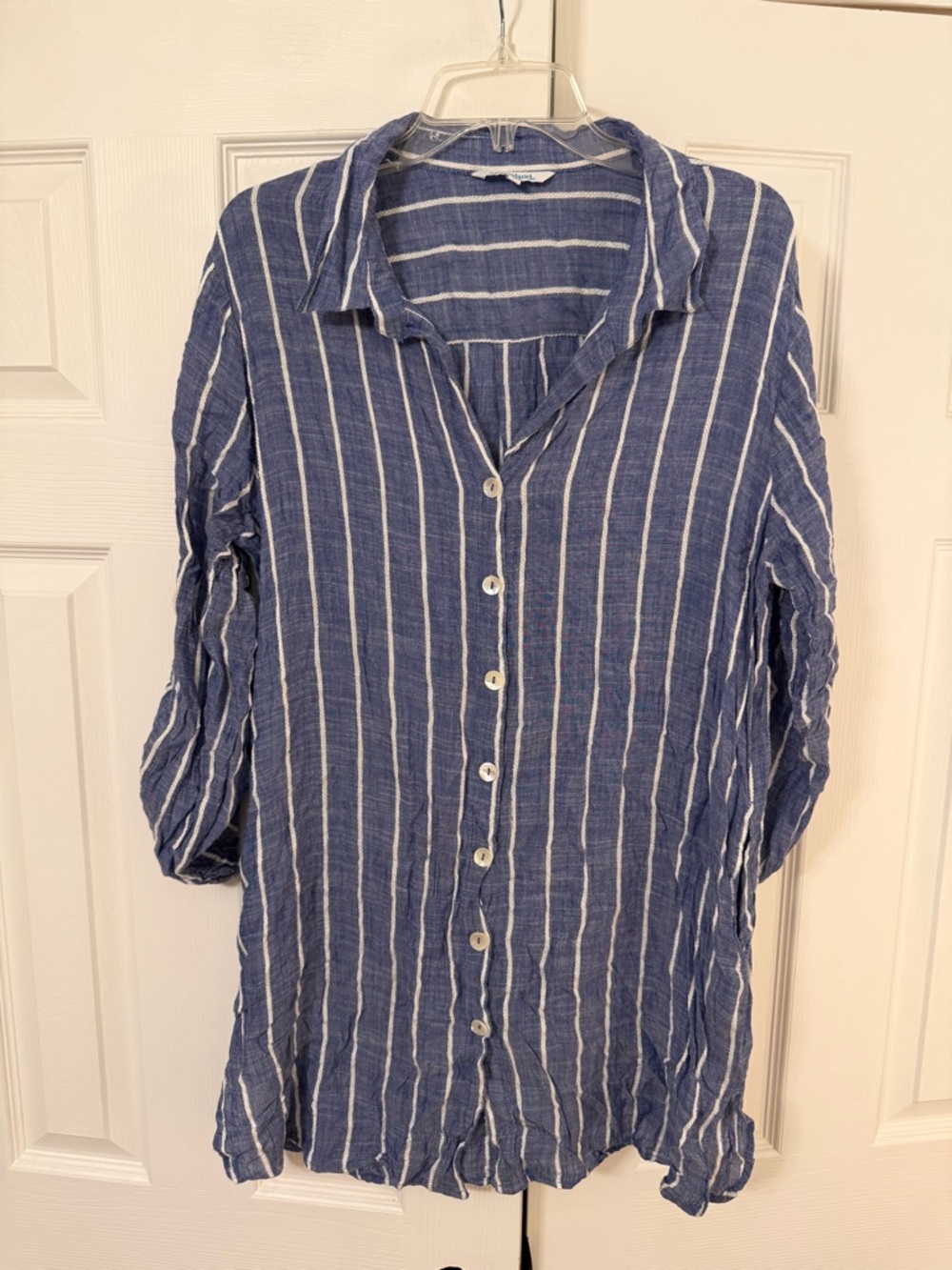 Blue & White Vertical Stripe Beach Cover-Up